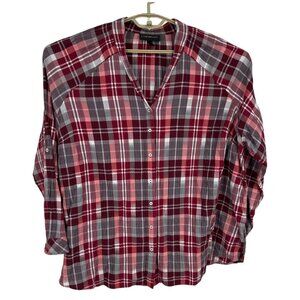 Lane Bryant Women's Plaid Button-Down Raglan Long Sleeves Blouse Size 26/28